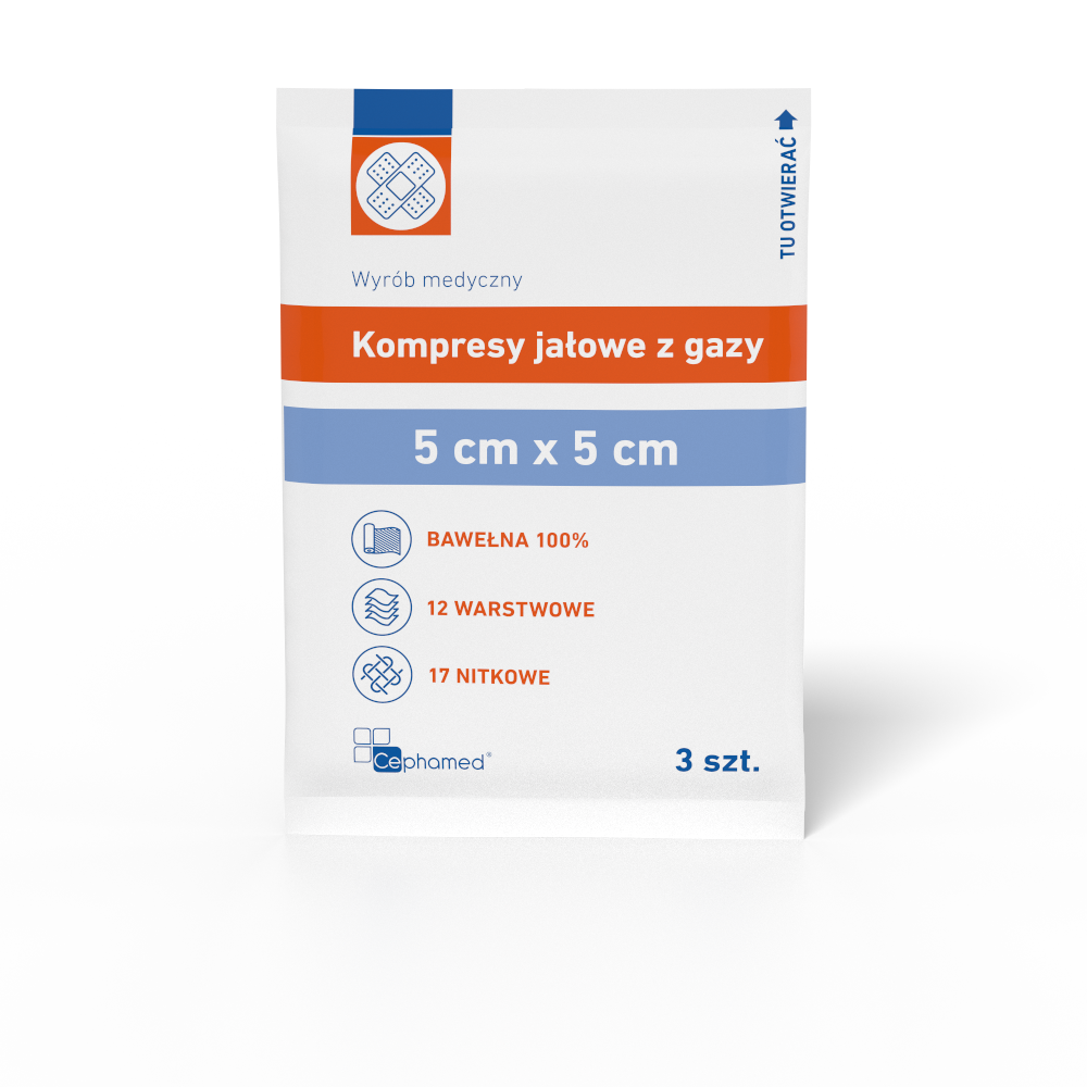 Kompresy jałowe z gazy  5cm x 5cm (3 szt.)
