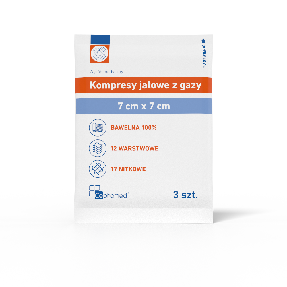 Kompresy jałowe z gazy 7cm x 7 cm (3 szt.)